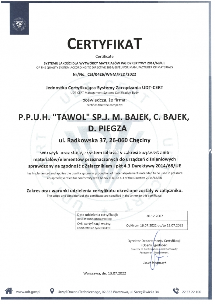 Cert. PED 2022-1